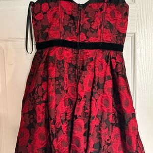 Macy's Red and Black Floral Mini Dress